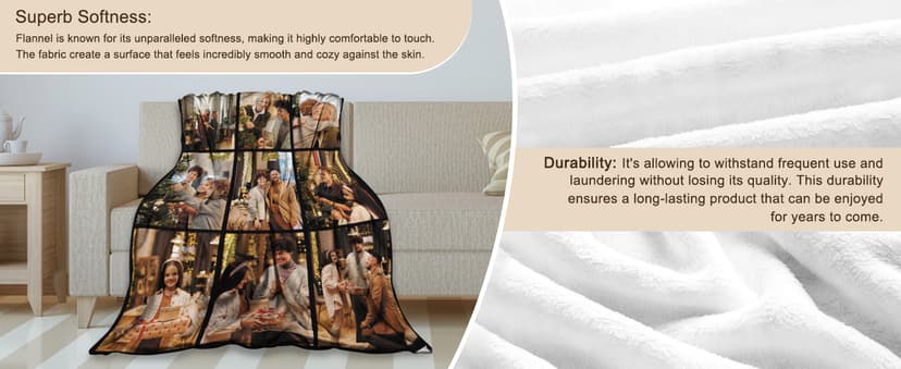 Yoke Style Ships Next Day, Custom Blanket with Picture, Personalized Throw Photo Blankets Customized Photo Gifts for Mom Dad Women Family - 9 Photos