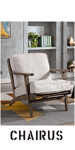 chairus Mid-Century Modern White Linen Accent Chair with Ottoman, Comfy Upholstered Lounge Armchair with Removable Cushions & Solid Wood Frame, Fabric Reading Chair for Living Room Bedroom Office