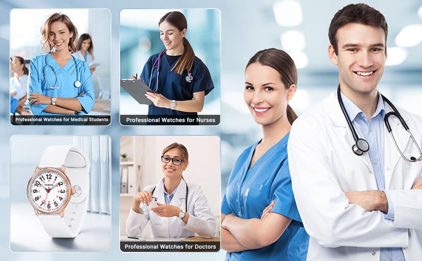 TKIIOER Nurse Watch for Nurse Medical Professionals Students Women Men, 50M Waterproof 12/24 Hour Military Time Luminous Easy Read Dial, Second Hand Watch for Nursing