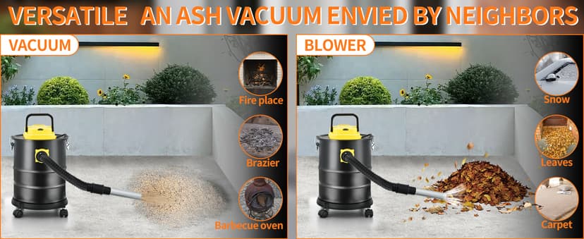 SIPPON Ash Vacuum Cleaner, Pellet Stove Vacuum Cleaner with Blower Function, 800W Powerful Suction 2.6 Gallon All-in-One Ash Vacuum for Fireplaces, Pellet Stoves