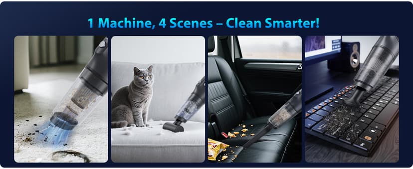 XenonLab Handheld Vacuum Cordless 1.1 Pounds Car Vac 10000PA Hand Held Vacuums 4-in-1 Hand Vac Cordless Rechargeable HEPA Filter Large Capacity Dust Cup for Car Office Home Pets Hair (Gray)