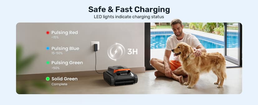 Gosvor LiteVac G1 Pool Vacuum, Wall & Waterline Cleaning, Double Filtration, 150-Min Battery Life for Smart Mode, 200-Min Battery Life for ECO Mode, Smart Navigation, with APP, Orange