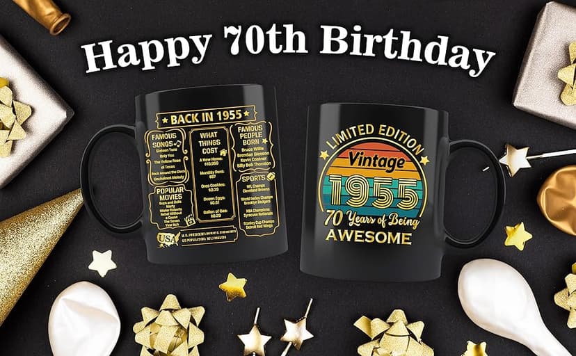 QUPT 70th Birthday Gifts for Women Men, 70th Birthday Gifts for Him, 1955 Birthday Gifts for Women Men, 70 Years Old Gifts, 1955 Birthday Gifts for Her Him, 70th Birthday Presents Coffee Mug