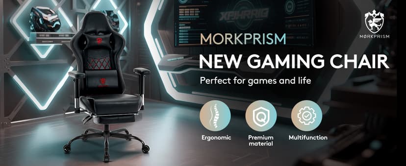 Gaming Chair,Computer Office Chair with Footrest,Massage Lumbar Support and Gel Pad,Ergonomic Reclining Leather Gamer Chair with Headrest,Adjustable Armrests and Spring Cushion Black Red