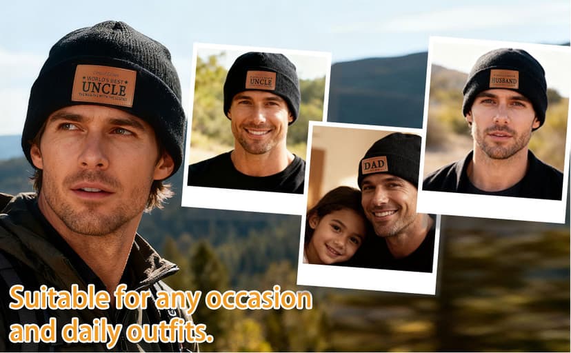 Men Gifts Worlds Best Dad Uncle Husband Leather Beanie Hat from Daughter Niece Christmas Stocking Stuffers Birthday Gifts