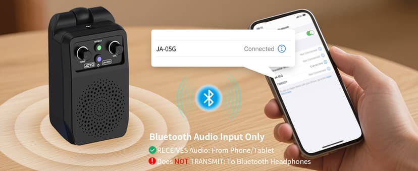JOYO Mini Amp 5W Portable Plug in Practice Electric Amp Bluetooth Rechargeable Combo Guitar Amplifier Built-in 4 Effects Clean, Overdrive, Distortion, Reverb (JA-05G) B0CNRGCG3Z