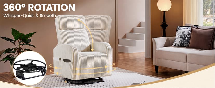 Yaheetech 360° Swivel Glider Chair for Nursery, Rocking Chair Nursing Chair with Side Pockets, Corduroy Glider for Living Room with High Back Beige