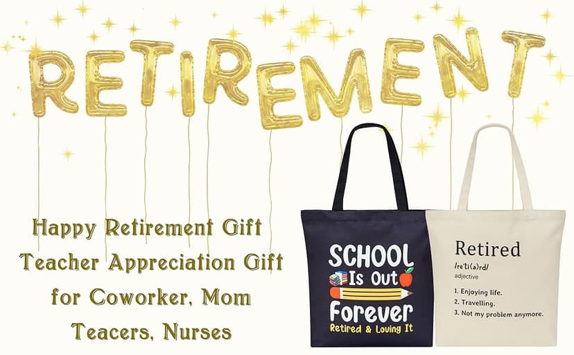 PARBEE Tote Bag, Large Black Canvas Bag with Pocket, Funny Retirement Gift for Teachers, Reusable, Machine Washable, Tote Bag for Retired Teachers, Unisex