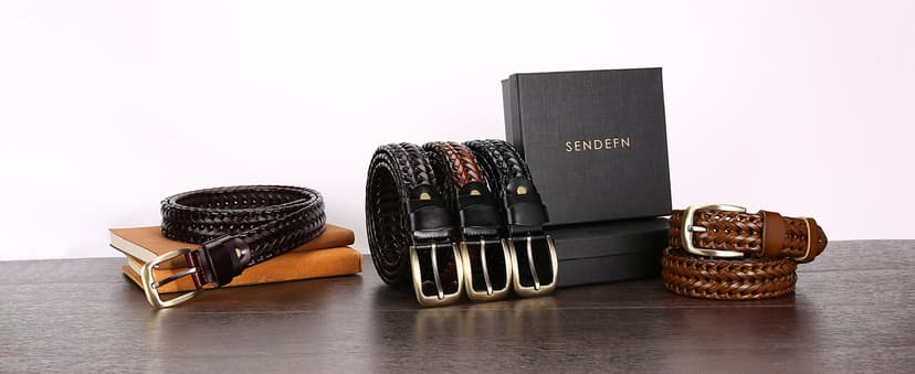 SENDEFN Leather Braided Belts for Men, 1 3/8" Casual Woven Leather Belt for Men Jeans Golf Dress Pants with Gift Box