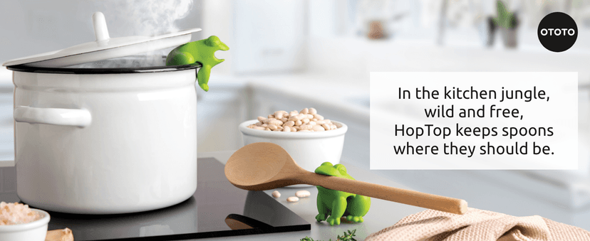 OTOTO New HopTop Frog Spoon Holder for Stove Top - Spoon Rest for Stove Top and Steam Releaser, Cute Kitchen Accessories, Cooking, Cool Gadgets, Fun Kitchen Gifts, White Elephant Gifts
