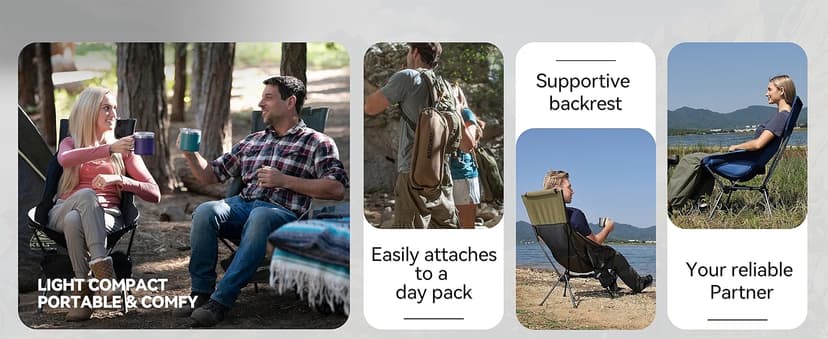 MARCHWAY Lightweight Folding High Back Camping Chair with Head Support, Stable Portable Compact for Outdoor Camp, Travel, Beach, Picnic, Festival, Hiking, Backpacking (Highback Khaki)
