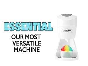 Hawaiian Shaved Ice S700 Kid-Friendly Snow Cone Machine Kit with 3-16oz. Syrup Flavors: Cherry, Grape, and Blue Raspberry, Plus 25 Snow Cone Cups, 25 Spoon Straws, and 3 Black Bottle Pourers