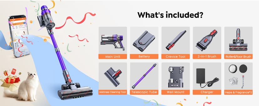 SMOTURE Cordless Vacuum Cleaner, 600W 50KPA 65Mins Vacuum Cleaners for Home, Cordless Stick Vacuum with LED Touch Screen, Anti-Tangle Wireless Vacuum, Handheld Vacuum for Pet Hair/Carpet/Floor