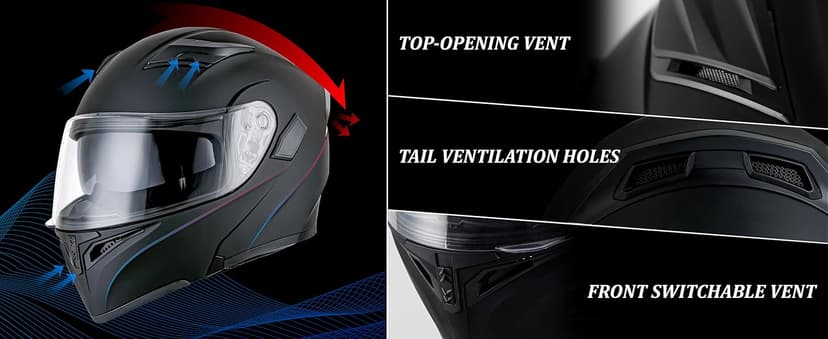 Bluetooth Motorcycle Helmets DOT Approved, Flip-Up Full Face Modular Helmet with Dual Visors, Noise Cancelling Dual Speakers for Adults