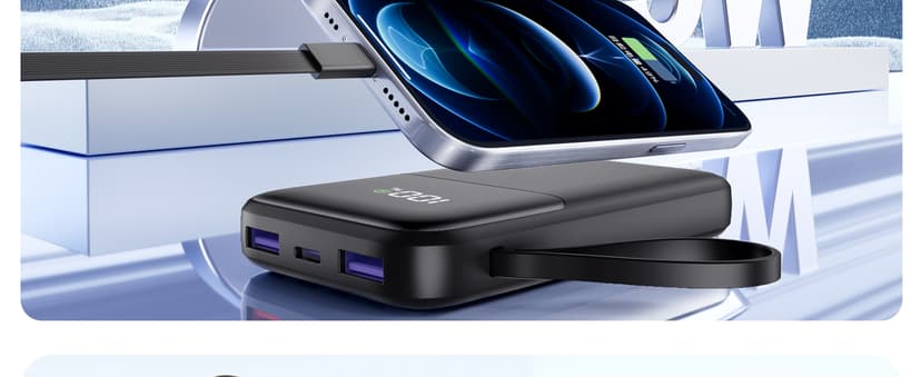 Power Bank, 15000mAh Portable Charger with Built in Cable, 22.5W Fast Charging, 6 Outputs, Slim Travel Essential Battery Pack with LED Display, Compatible with iPhone 16/15/14/13, Samsung, iPad, etc