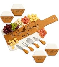 Personalized Acacia Wood Charcuterie Board Set with Stainless Steel Knives – Custom Cheese Board Gift for Wedding, Christmas, Housewarming, Bridal Shower, Anniversary, Women and Couples, Gifts for Her