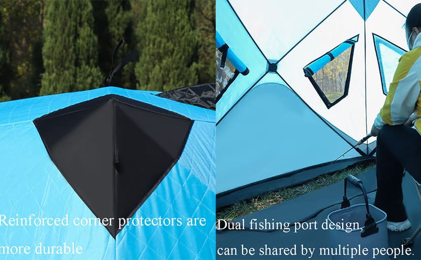 8-12Person Ice Fishing Tent with Stove Jack and Floor Portable ICES Fishings Shelter 210D Insulated Layer Oxford Cloth Hexagon Shanty Pop-Up Fish Tent for Winter Camping Fishing