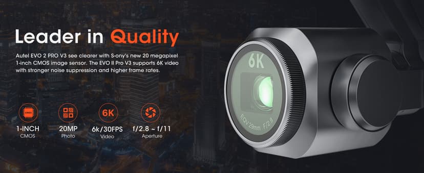 Autel Robotics EVO 2 Pro V3: Son-y 1" CMOS Sensor & 6K HDR Video, Moonlight Algorithm 2.0, Max ISO 44000,12-Bit DNG, 6.4" Smart Controller SE,15KM Transmission, 360° Obstacle Avoidance, 40 Minutes