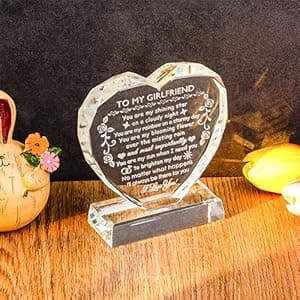 YWHL Romantic Girlfriend Gifts from Boyfriend, To My Girlfriend Crystal Heart Shaped Keepsake with Colorful Light Base, Girlfriend Birthday Gift, Gifts for Girlfriend on Anniversary Valentine