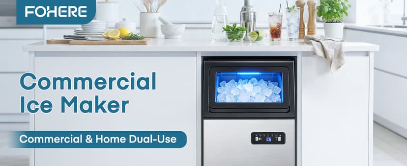 Commercial Ice Maker Machine, 100LBS/24H Freestanding & Undercounter Ice Machine with 2 Water Inlets, 40 PCS/Cycle and 24LBS Storage Bin, Stainless Steel, LED Display & Self-Cleaning for Home Bar