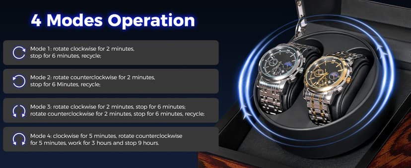 BEWISHOME BEWISHOME Watch Winder for Automatic Watches, Automatic Watch Winder Box Watch Spinner with LED Light, Double Watch Winder with Quiet Motor Wooden 4 Modes Battery or Type-C Adapter, Brown SYQ02Y