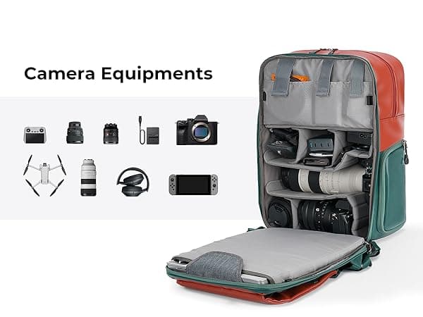 K&F CONCEPT 20L Camera Case for Photographers Large Capacity PU Leather Camera Bags with Raincover, 15.6 Inch Laptop Compartment for Camera Drone Bags