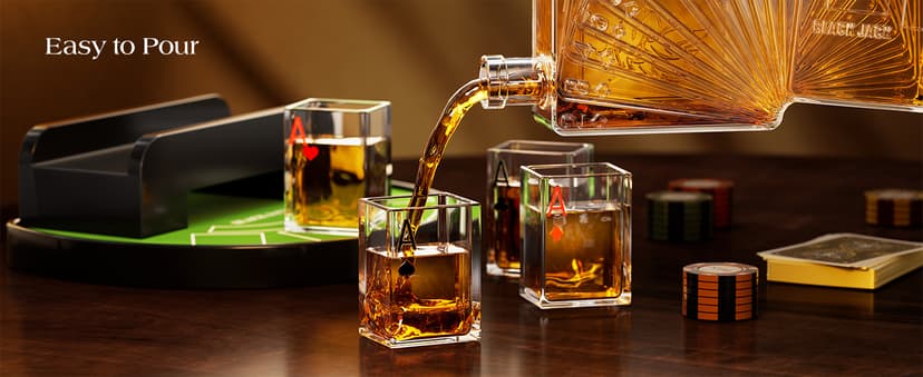 Kollea Blackjack Whiskey Decanter Set, 37.2 Oz Casino Style Decanter with 4 Glasses, Liquor Dispenser, Funny Birthday Gifts for Men Dad, Him, Boyfriend, Poker Game Night Essentials, Bar, Party Decor