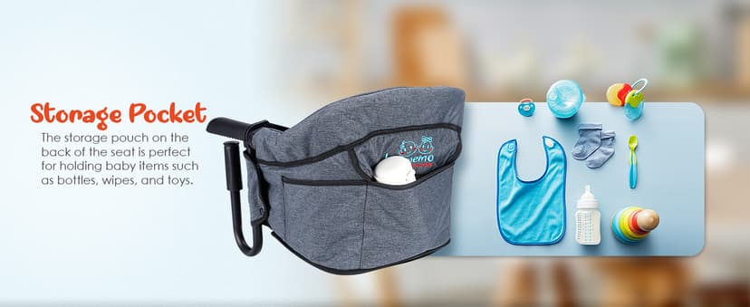 Hook-On Chairs - Portable & Foldable for Babies 6-36 Months, Family & Travel Use with Carry Bag (Grey)