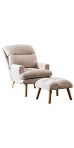 INZOY Mid Century Modern Chair with Wood Frame, Upholstered Armchair with Waist Cushion, Accent Chair for Living Room Bedroom Apartment, Easy Assembly, Beige