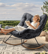 YITAHOME Rocking Papasan Chair, Wide Rocking Chair, Comfy Indoor and Outdoor Lounge Chair with Thick Cushion for Bedroom, Living Room, Patio, Porch, Garden, Deck, Lawn (Beige)