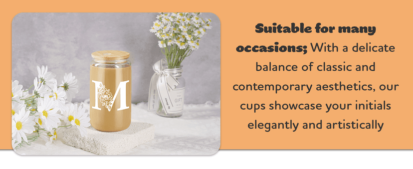 Coolife Initial Glass Cup, Monogrammed Gifts for Women, 16 oz Glass Cups w/Lids Straws, Iced Coffee Smoothie Beer Tumbler w/Straw Lid - Personalized Christmas, Birthday Gifts for Her Mom Friend Woman