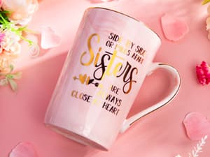 14oz Pink Marble Coffee Mug with Gold Print, Lid, Spoon, Greeting Card and Elegant Gift Box, Present for Big Sister Sister Birthday Gifts for Sister from Brother Sisters, 14oz Sisters Mug B0855VHN6G