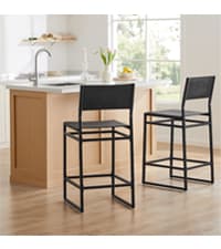 Watson & Whitely Mid Century Modern Barstools Set of 2, 26" H Upholstered Counter Height Bar Stools with Wood Armrests and Metal Legs, Fabric in Beige
