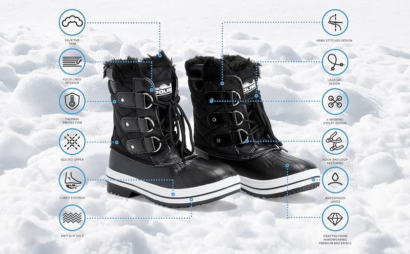 POLAR Womens Snow Boot Quilted Short Winter Snow Rain Warm Waterproof Boots