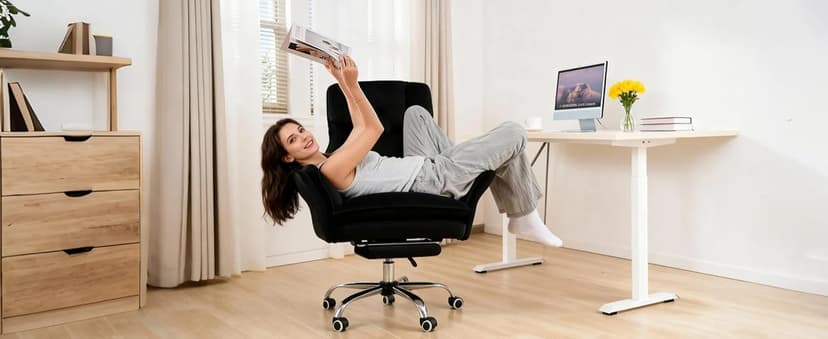 Big and Tall Office Chair, Flip Armrests for Pets & Cross Legged Sitting, Executive Ergonomic Computer Gaming Chair with Foot Rest, Teddy Fleece Wide Seat Reclining Desk Chair, White Vanity Chair