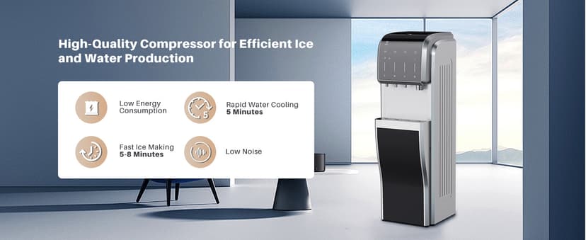 ICEPURE Multi-Function WiFi Water Cooler with Bullet and Crushed/Chewable Ice Maker, 5 Gallon Bottle Bottom Loading, Hot Cold Water Dispenser Built-in Ice Machine Combo, 35lbs/24H, Stainless Steel