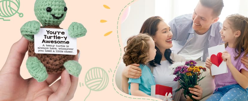 Mini Funny Turtle Birthday Gifts for Women Men Christmas, Retirement Bosses Day Gifts, Inspirational Small Animals Cute Stuff Things, Handmade Emotional Positive Crochet Turtle Decorations