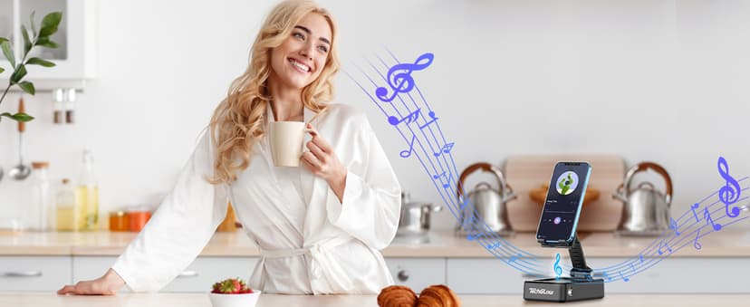 TechGlow Foldable Cellphone Stand with Bluetooth Speaker and Power Bank Birthday Gifts for Men Women Mother Father Boy Girl Teens Cool Tech Gadgets