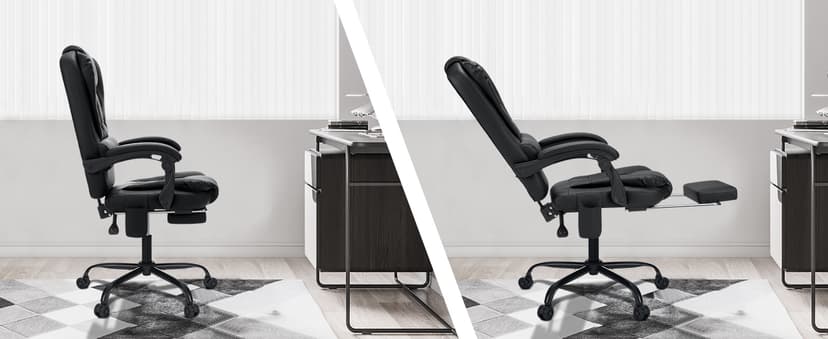 HOFFREE Massage Office Chair with Foot Rest 7 Points Vibration Ergonomic Executive Desk Chair Leather Computer Office Chair Black