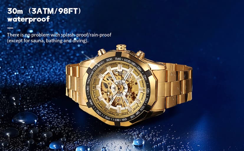 FANMIS Classic Mens Skeleton Automatic Mechanical Watches Luxury Carving Flower Craft Watch with Stainless Steel Waterproof Bracelet Wrist Watch