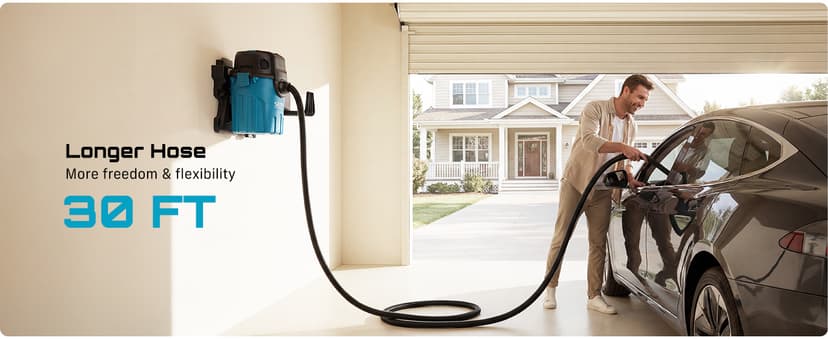 Seesii Garage Vacuum Wall Mounted Shop Vac, 6.6 Gallon 5.5 Peak HP Shop Vacuum Wet and Dry with 30Ft Flexible Hose, Attachments, Storage Bag, Cartridge Filter Ideal for Garage, Car, Workshop, Home