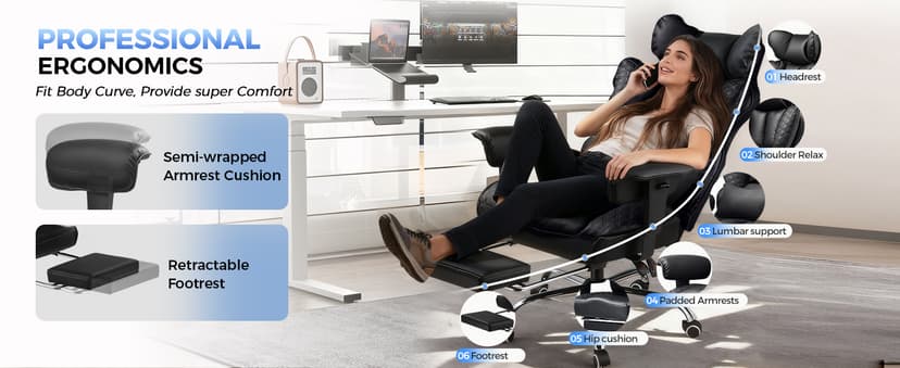 COMHOMA Big and Tall Office Chair Heavy Duty Gaming Chair with Deluxe Embossing Leather High Back Wider Ergonomic Computer Chair with Foot Rest 150°Reclining Pocket Spring Lumbar Support