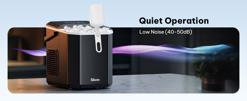 Silonn Ice Maker Countertop, Portable Ice Machine with Carry Handle, Self-Cleaning Ice Makers with Basket and Scoop, 9 Cubes in 6 Mins, 26 lbs per Day, Ideal for Home, Kitchen, Camping, RV