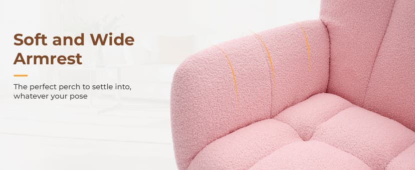 DUMOS Nursery Rocking Chair Teddy Upholstered, Comfy Glider Rocker with High Backrest Armchair Padded Seat, Accent Side Chair for Living Room Bedroom Offices Small Spaces Indoor, Pink