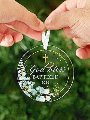 Christening Gifts For Baby Boys, Girls, Godson, Goddaughter - God Bless Baptized Ornament 2026 - Acrylic Xmas Keepsake Decor HEXMOZ Baptism Gifts for Boys, Girls, Women, Men, Adults B0DP1RL74V