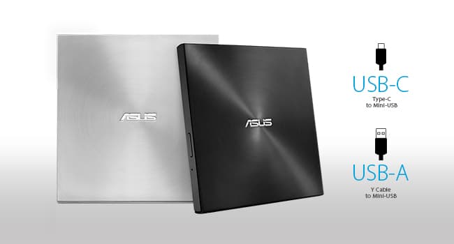 ASUS ZenDrive Black 13mm External 8X DVD/Burner Drive +/-RW with M-Disc Support, Compatible with Both Mac & Windows and Nero BackItUp for Android Devices (USB 2.0 & Type-C Cables Included)