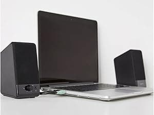 Amazon Basics USB-Powered Computer Speakers with Volume Control for Desktop or Laptop PC, Compact Size, Headphone Jack, Portable, Plug-N-Play, Black