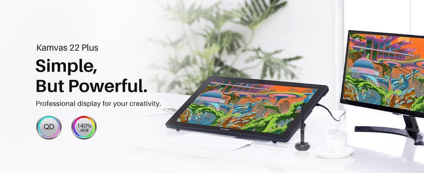 HUION Kamvas 22 Plus QLED Drawing Tablet with Full-Laminated Screen USB-C Connection 140% sRGB Tilt, 21.5 inch Graphics Art Tablet for Artist & Designer, Work with Mac, Windows, Linux & Android Black