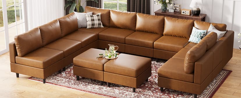 ABCASA Faux Leather Accent Chair with Ottoman,Upholstered Armchair with Storage,Extra-Deep-Seated Modular Single Sofa,Reading Chair with Footrest for Living Room Lounge Chair Brown