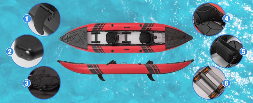 GYMAX Inflatable Kayak, 12.5Ft 507lbs Tandem Kayak with 2 Aluminum Paddles, 2 Padded Seats, Footrests, 2 Fins, Hand Pump, Carry Bag & Repair Kit, 2 Person Fishing Touring Kayak for Adults
